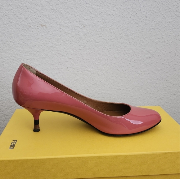 Fendi Coral Patent Leather Round Toe Kitten Heels - Picture 9 of 12